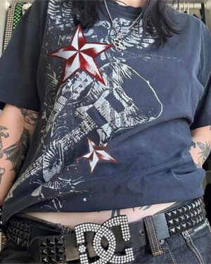 fume-eagle-vintage-guitar-red-star-unise-04c6 Red Star Cyber Grunge Unisex Tshirt