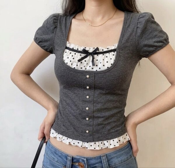 Anthracite Polka Dot Laced Top