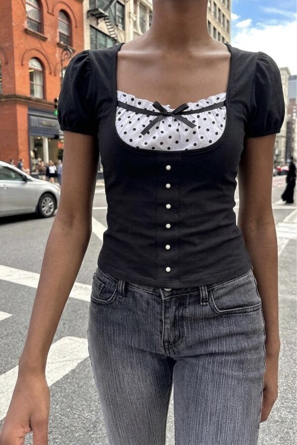 Black Polka Dot Laced Top