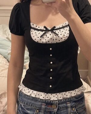 Black Polka Dot Laced Top