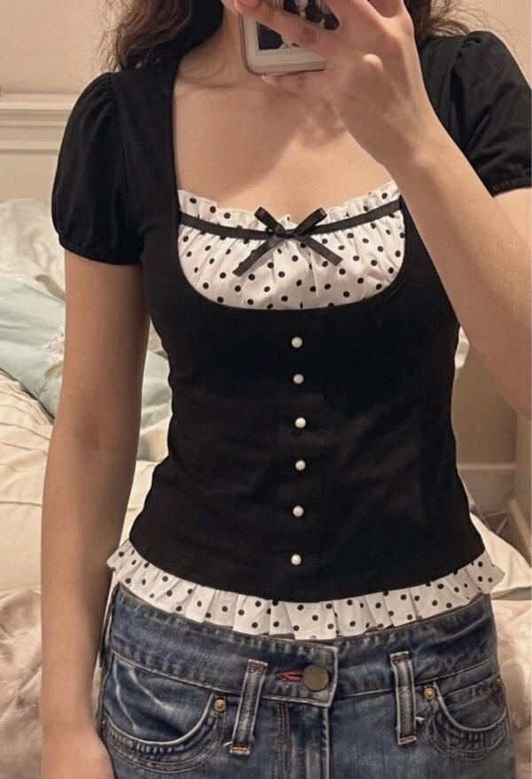 Black Polka Dot Laced Top