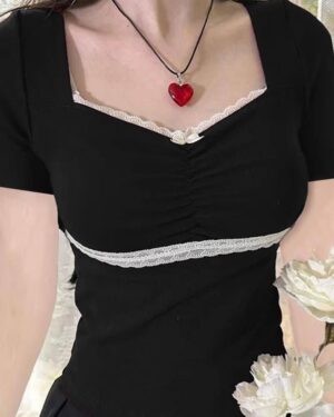 Black Laced Ribboned Top
