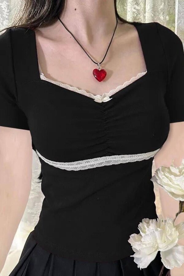 Black Laced Ribboned Top