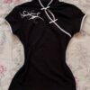 Black Chinese Collar Floral Patterned Short Sleeve Crop