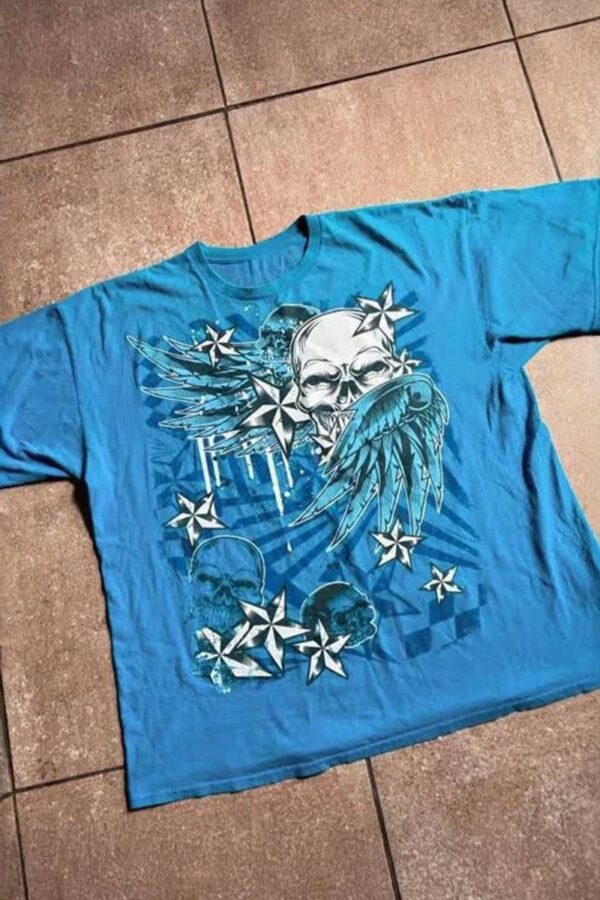 Blue Stars Skull Grunge Unisex Tshirt
