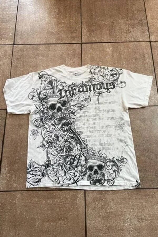 White Ingamous Skull Grunge Unisex Tshirt