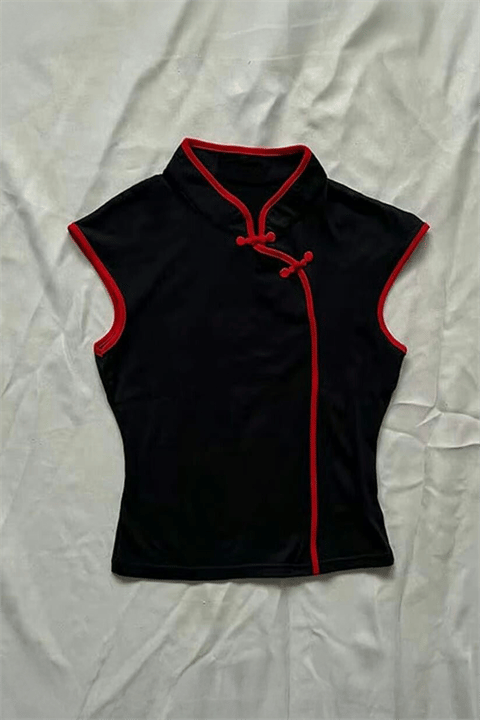 Red & Black Chinese Style Top