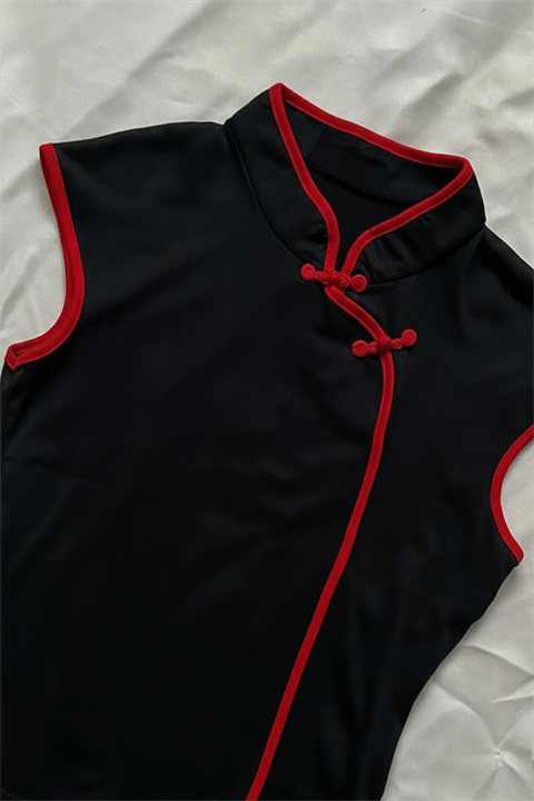 Red & Black Chinese Style Top