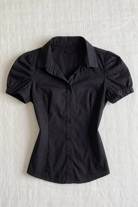 Black Old School Short Sleeve Fitted Shirt