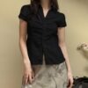 Black Old School Short Sleeve Fitted Shirt