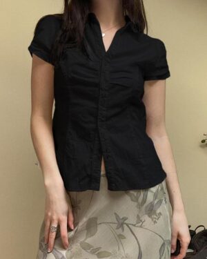 Black Old School Short Sleeve Fitted Shirt