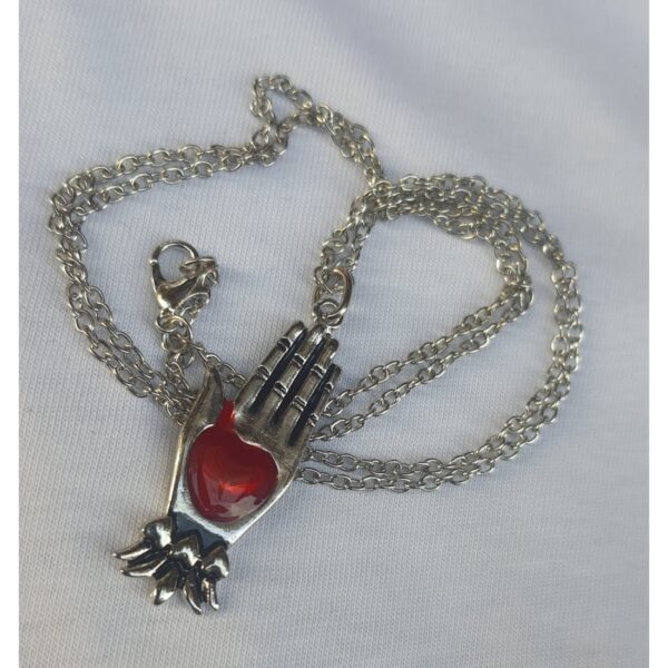 Hand With Red Heart Necklace