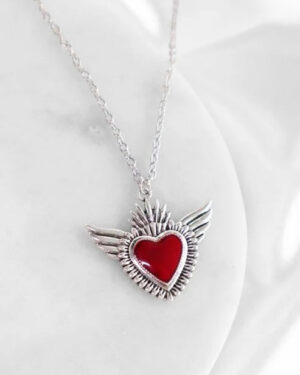 gumus-zincirli-kirmizi-angel-heart-kolye-b979 Angel Red Heart Necklace