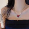 Gothic Clow Red Heart Necklace