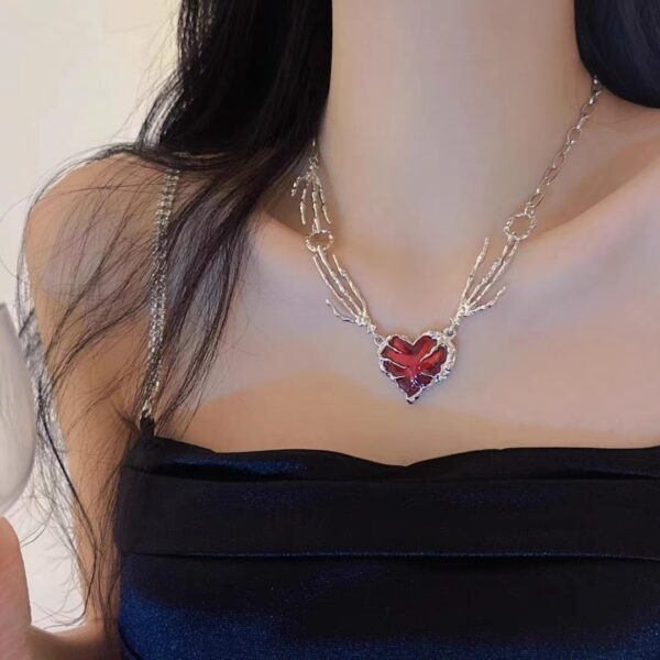 Gothic Clow Red Heart Necklace