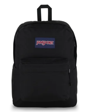 JS0A4QUE008-FRONT Black Jansport Backpack