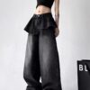 Washed Black Skirted Baggy Pants