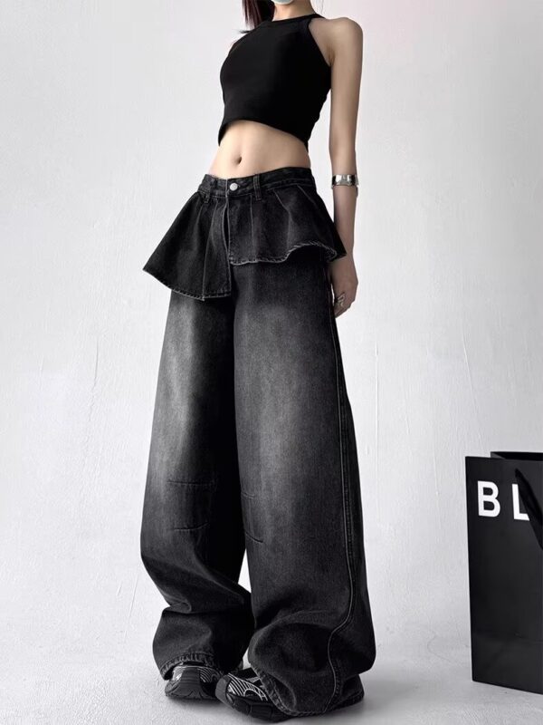 Washed Black Skirted Baggy Pants
