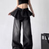 Washed Black Skirted Baggy Pants