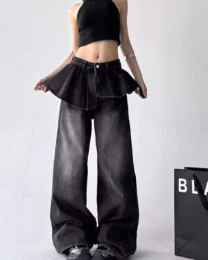 O1CN01RyrRZL1jlMHgXoTWQ_!!2219494494588-0-cib Washed Black Skirted Baggy Pants