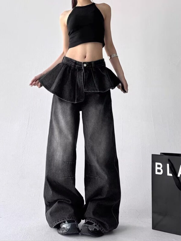 Washed Black Skirted Baggy Pants
