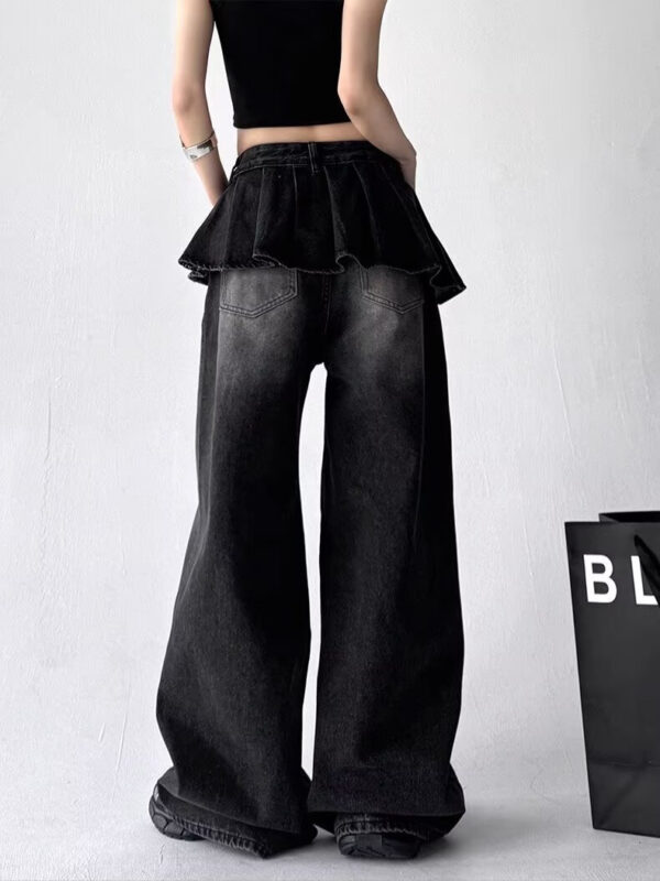 Washed Black Skirted Baggy Pants