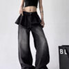 Washed Black Skirted Baggy Pants