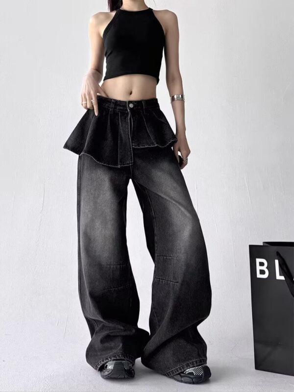 Washed Black Skirted Baggy Pants