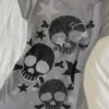 Gray Skull Silver Stars Short Sleeve Crop