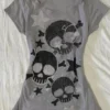 Gray Skull Silver Stars Short Sleeve Crop