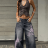 Cherry Blossom Embroidered Unisex Extra Baggy Jeans