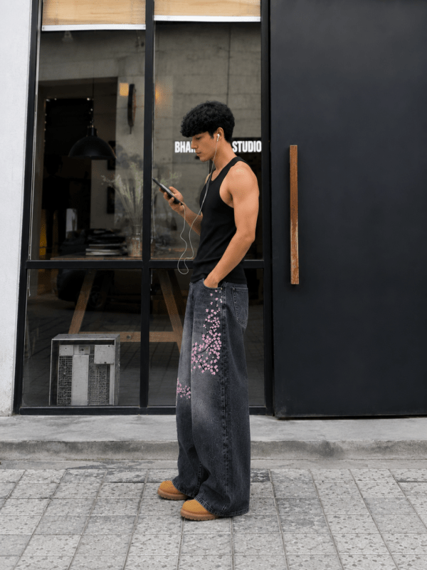 Cherry Blossom Embroidered Unisex Extra Baggy Jeans