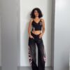 Tribal Graphic Side Printed Baggy Jeans (Longer - Pink)
