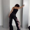 Tribal Graphic Side Printed Baggy Jeans (Longer - Pink)
