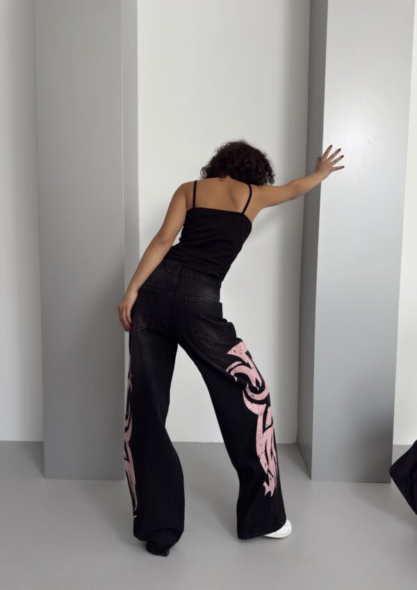 Tribal Graphic Side Printed Baggy Jeans (Longer - Pink)