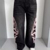Tribal Graphic Side Printed Baggy Jeans (Longer - Pink)