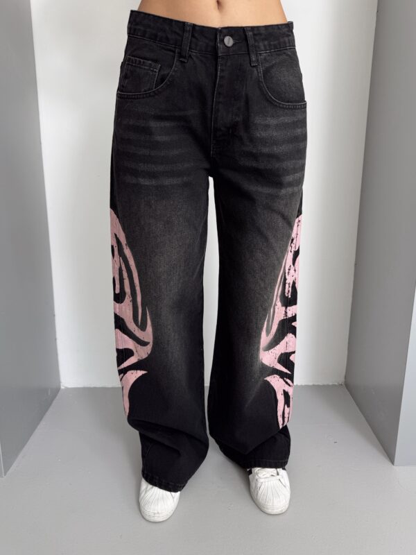 Tribal Graphic Side Printed Baggy Jeans (Longer - Pink)
