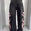 Tribal Graphic Side Printed Baggy Jeans (Longer - Pink)