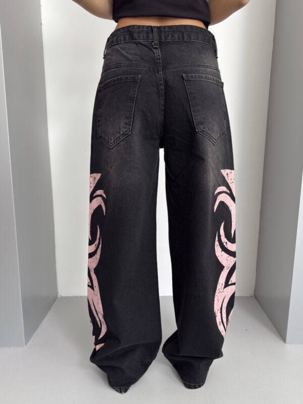 Tribal Graphic Side Printed Baggy Jeans (Longer - Pink)
