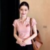 Pink Strawberry Laced V Collar Top