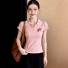 Pink Strawberry Laced V Collar Top