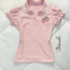 Pink Strawberry Laced V Collar Top