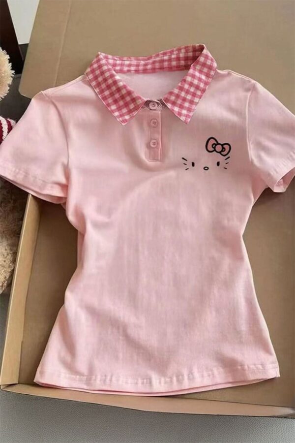 Pink Checkered Collar Hello Kitty Top