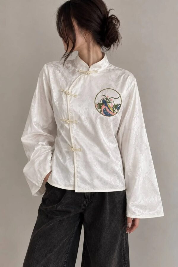 Chinese-Style Jacket with Qipao Embroidery Details