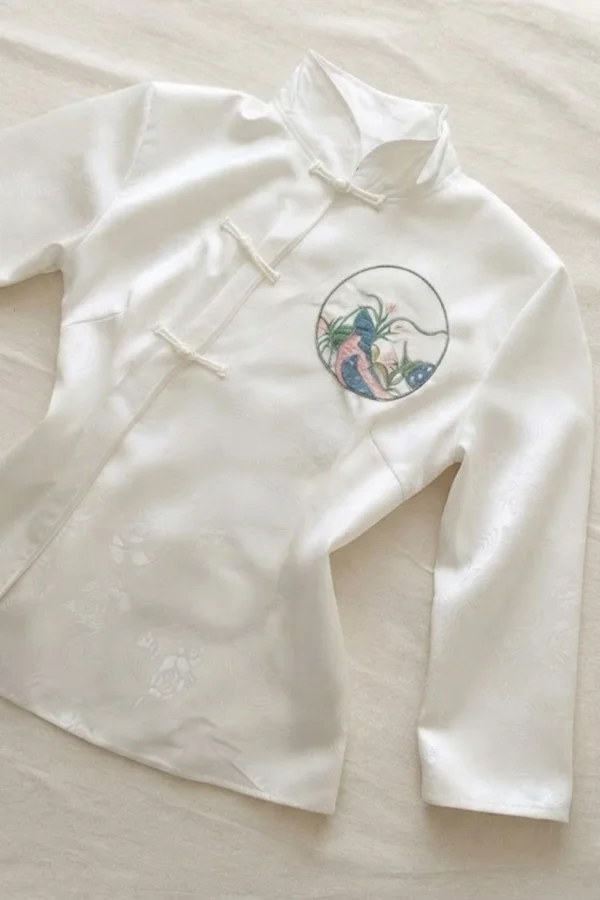 Chinese-Style Jacket with Qipao Embroidery Details