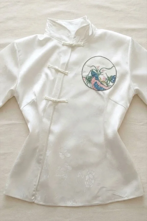Chinese-Style Jacket with Qipao Embroidery Details