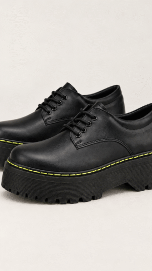 Black Matte Quad Low Platform Doc Martens Shoes