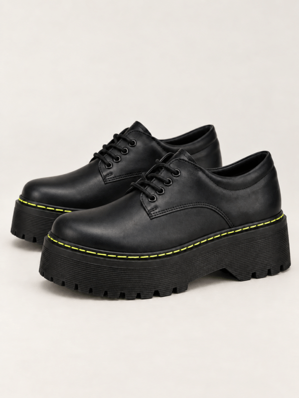 Black Matte Quad Low Platform Doc Martens Shoes