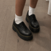 Black Matte Quad Low Platform Doc Martens Shoes