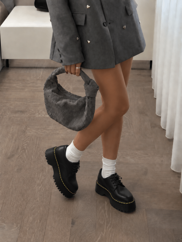 Black Matte Quad Low Platform Doc Martens Shoes